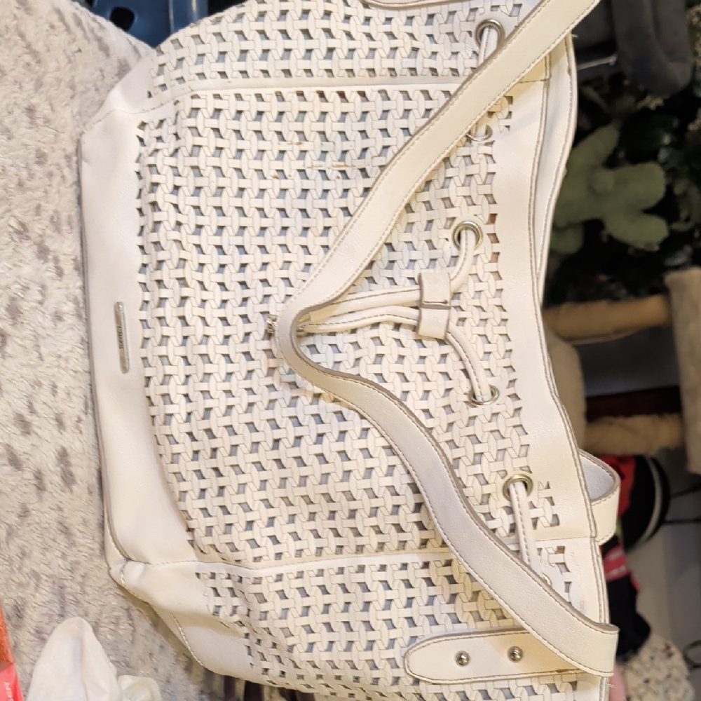 Chaps Woven Drawstring Shoulder Bag - Cream